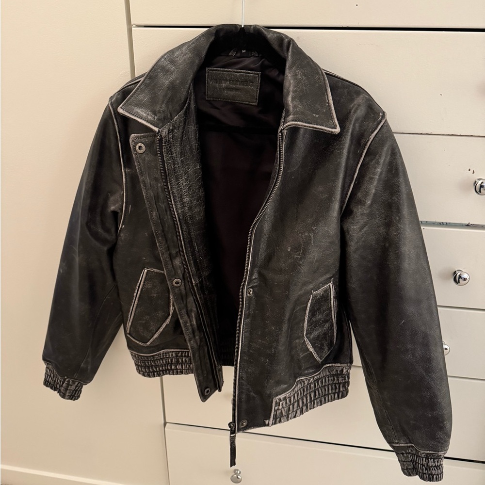 Women’s Washed Black/Grey Leather Jacket